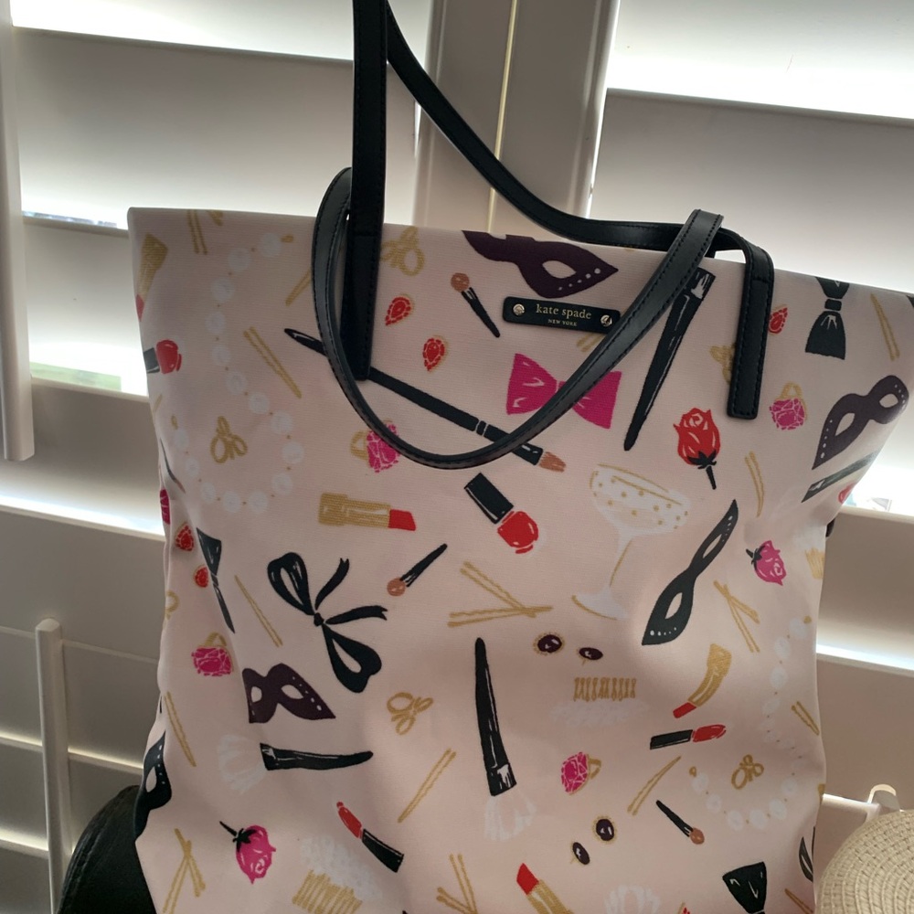 Kate Spade Pink and Black Tote Bag with Cosmetic Print - Picture 4 of 4